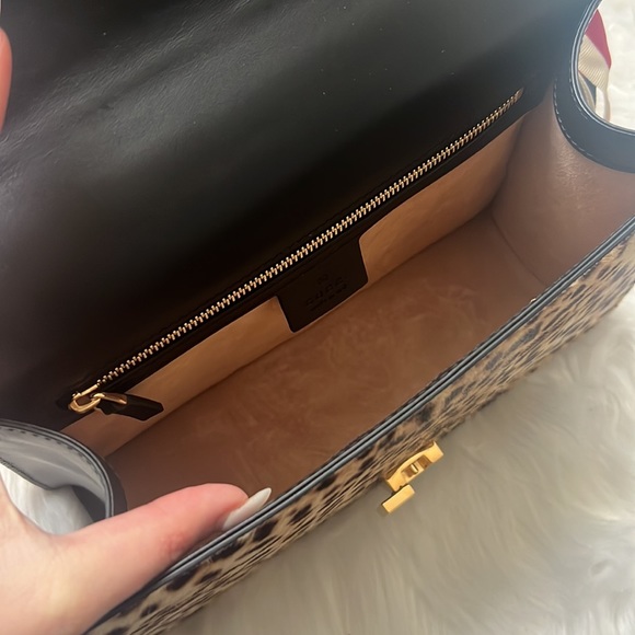 💯% Auth GUCCI Leather Bag - Sylvie Calf Hair Harako Leopard Print Shoulder Bag - Picture 8 of 17